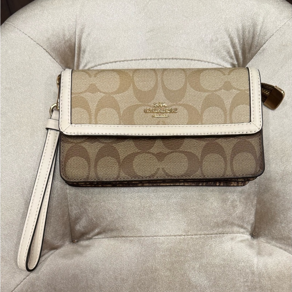 Coach Signature Brown and Cream Crossbody Bag